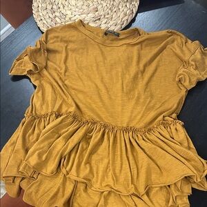 Mustard Ruffle Hem Women's Top